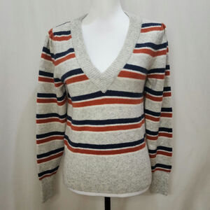 Madewell Striped Westgate V-Neck Sweater in Coziest Yarn, Size XS